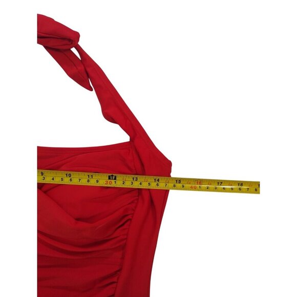 Red Halter One-Piece Swimsuit With Ruched Front & Tie Neck By Smismivo, L NWT - Picture 5 of 6